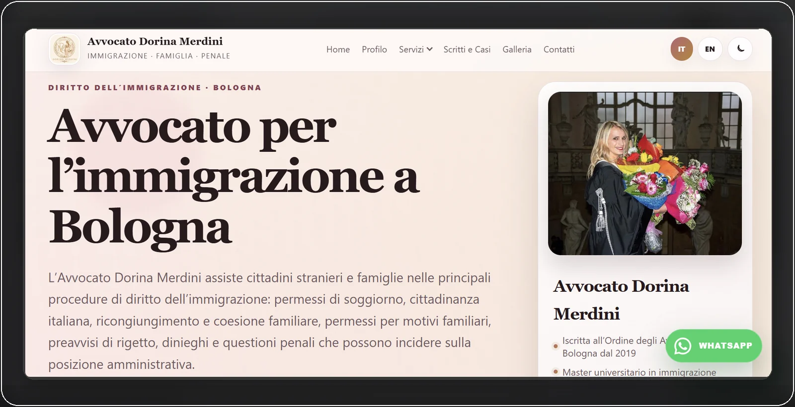 Dorina Merdini immigration landing page screenshot