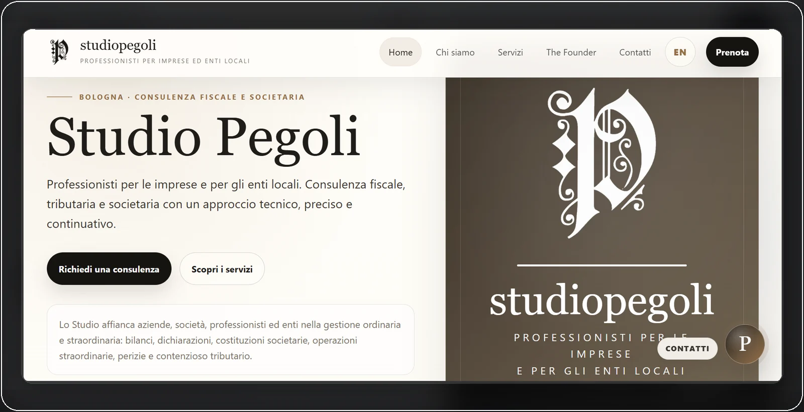Studio Pegoli homepage screenshot